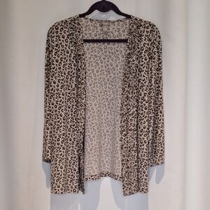 Travelers By Chico's Leopard-Print Open-Front Cardigan in Taupe and Brown